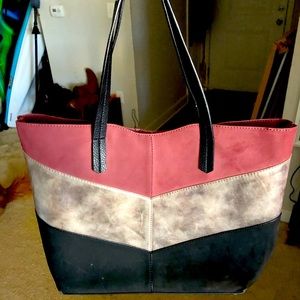 Maroon, gold and black tote